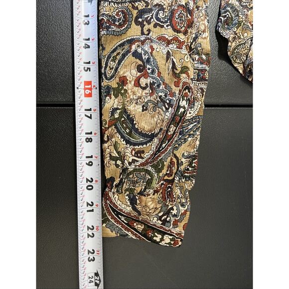 Talbots Blouse Size 16W Tan Crinkle Silk Paisley Metallic Button Up Collared - Picture 9 of 9
